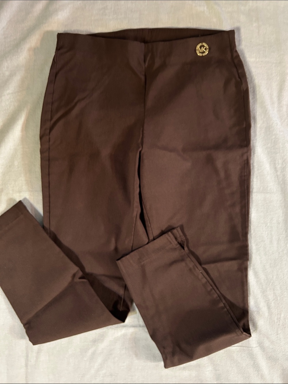 Michael Michael Kors Brown Stretch Pull On Pants with Gold Logo Detail